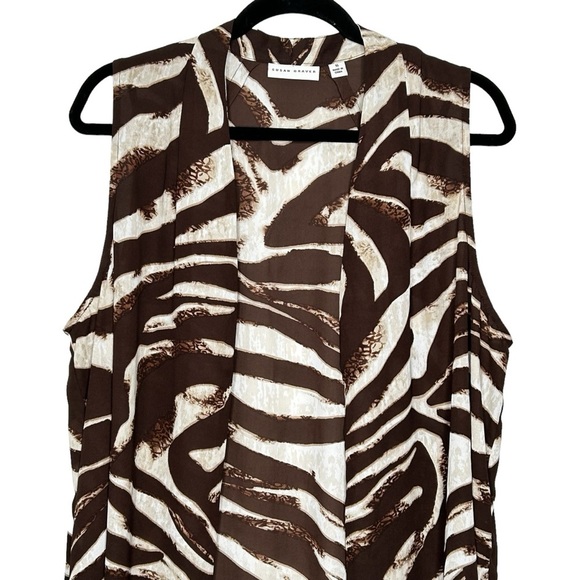 Susan Graver Brown/White Animal Print Chiffon Sleeveless Open Style Vest 16 - Picture 3 of 11